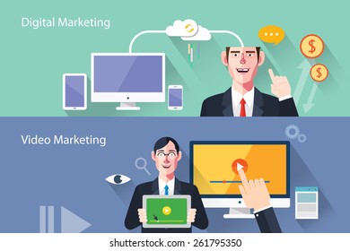 Flat characters of marketing concept illustrations