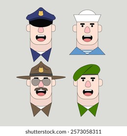 Flat Characters of Military and Police officer vector