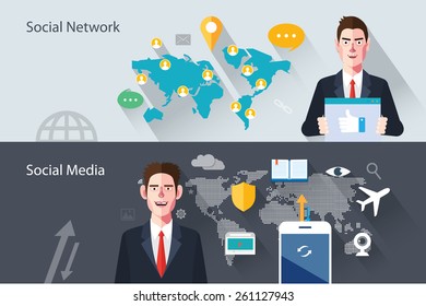 Flat characters of social marketing concept illustrations
