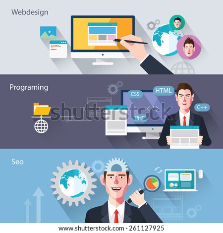 Flat characters of web development concept illustrations