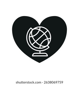 Flat charity icon showing globe, heart, and hands – symbolizing love, global aid, unity, and support.