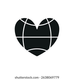 Flat charity icon showing globe, heart, and hands – symbolizing love, global aid, unity, and support.