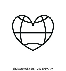 Flat charity icon showing globe, heart, and hands – symbolizing love, global aid, unity, and support.