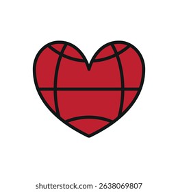 Flat charity icon showing globe, heart, and hands – symbolizing love, global aid, unity, and support.