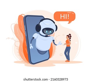 Flat chat bot for web design. Flat isometric vector illustration. Artificial intelligence