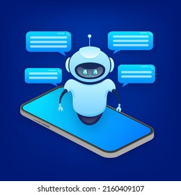 Flat chat bot for web design. Flat isometric vector illustration. Artificial intelligence