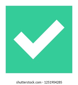 Flat check mark icon addition square sign choice button. Quick and easy recolorable shape isolated from background. Vector illustration a graphic element for web internet design.