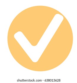 Flat check mark icons in orange circle. Vector