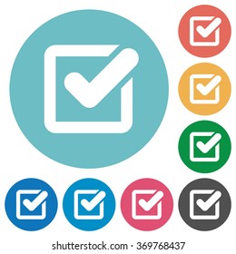 Flat checkbox icon set on round color background.