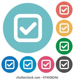 Flat checkbox icon set on round color background.
