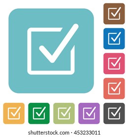 Flat checked box icons on rounded square color backgrounds.