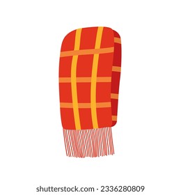 Flat checkered plaid with fringe in autumn colors. Vector plaid scarf clipart