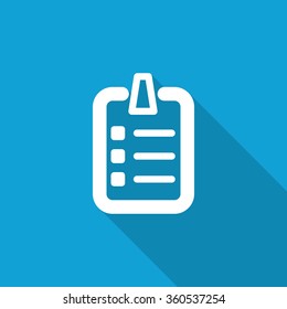 Flat Checklist icon with long shadow on blue backround