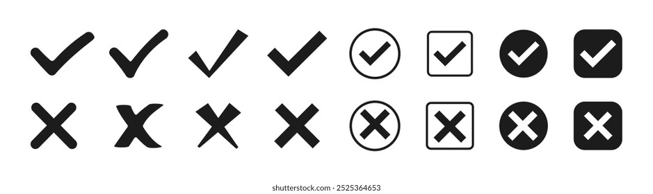 Flat checklist signs ,checkmark design. Yes or no symbol, approved or rejected icon. Isolated tick symbols, checklist signs, approval badge