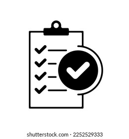 Icono de lista de tareas pendientes o lista de tareas pendientes. Formación exitosa de tareas y objetivos empresariales. Pictograma monocromo