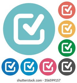 Flat checkmark icon set on round color background.