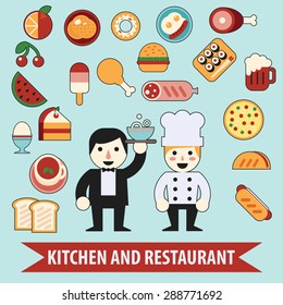 Flat chef character and food icons esp10