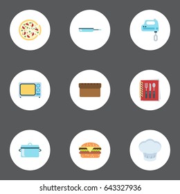 Flat Chef Hat, Skillet, Loaf And Other Vector Elements. Set Of Food Flat Symbols Also Includes Uniform, Food, Fast Objects.