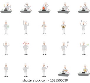 Flat chef man character set vector