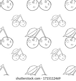 Flat cherry seamless background vector illustration. Exotic fruits. Pattern for healthy lifestyle design. Scandinavian style. Vegetarian summer backdrop. Kitchen art. Fresh poster.