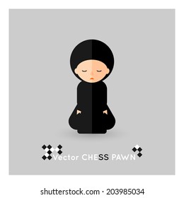 Flat chess black pawn on a grey background. Vector concept