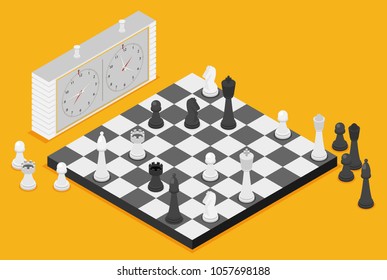 Flat chess isometric. game isometric series