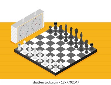 Flat chess isometric. game isometric series