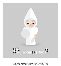 Flat chess white bishop on a grey background. Vector concept
