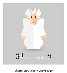 Flat chess white king on a grey background. Vector concept