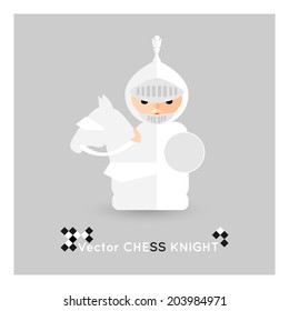 Flat chess white knight on a grey background. Vector concept