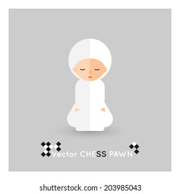 Flat chess white pawn on a grey background. Vector concept