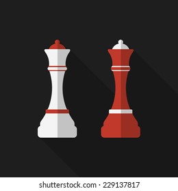 Flat chessman with long shadow. Chess figure. Vector illustration. icon. Modern design