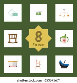 Flat Child Set Of Napkin, Infant Cot, Children Scales And Other Vector Objects. Also Includes Cot, Scales, Child Elements.