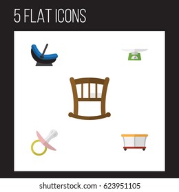 Flat Child Set Of Nipple, Playground, Children Scales And Other Vector Objects. Also Includes Weighing, Infant, Scales Elements.