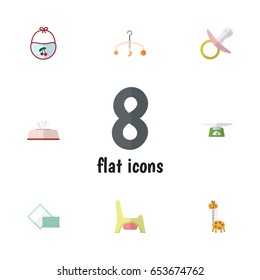 Flat Child Set Of Tissue, Napkin, Mobile And Other Vector Objects. Also Includes Children, Toy, Scales Elements.