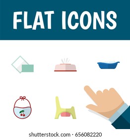 Flat Child Set Of Tissue, Napkin, Pinafore And Other Vector Objects. Also Includes Toilet, Towel, Tissue Elements.