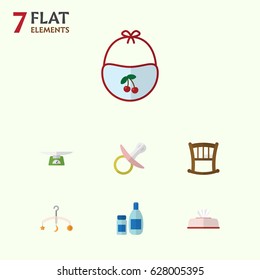 Flat Child Set Of Tissue, Nipple, Children Scales And Other Vector Objects. Also Includes Nipple, Pinafore, Pacifier Elements.