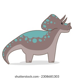 Flat in childish, cartoon style image of a funny, cute triceratops dinosaur, dragon