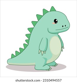 Flat in childish, cartoon style image of a funny, cute dinosaur, dragon