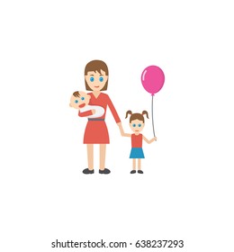 Flat Children Element. Vector Illustration Of Flat Woman Isolated On Clean Background. Can Be Used As Woman, Children And Mother Symbols.