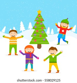 Flat children and New Year. Winter Games