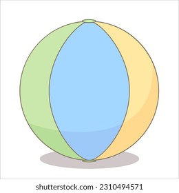 Flat in children's, cartoon style image of a children's colored ball for playing on the beach
