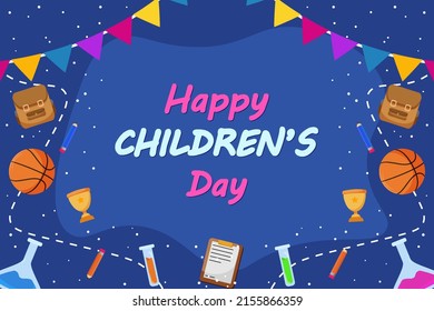 Flat Children's Day blue background