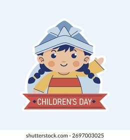 Flat childrens day labels collection