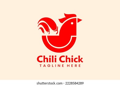 Flat chili chicken logo template design icon logotype vector art illustration