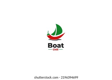 Flat chilli pepper with boat logo design vector illustration idea