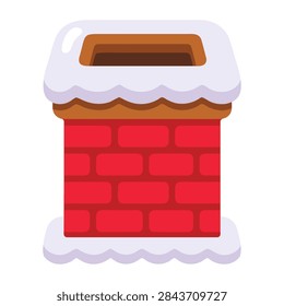 Flat chimney icon in bright festive colors, featuring rounded shapes, clean details, soft highlights, and an isolated seasonal design on white. 