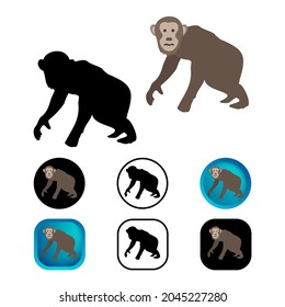 Flat Chimpanzee Animal Icon Collection