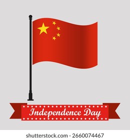 Flat China Independence Day With Waving Flag