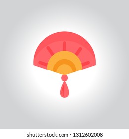 Flat chinese fan ornament with red and yellow color, isolated with white background